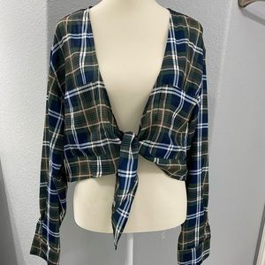 Plaid tie crop top